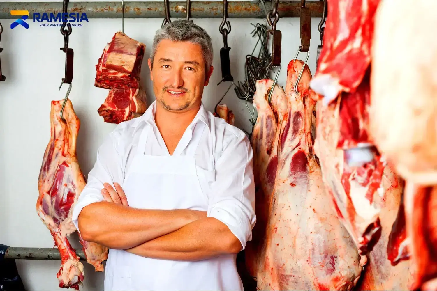 Butcher memproses daging dan tulang
