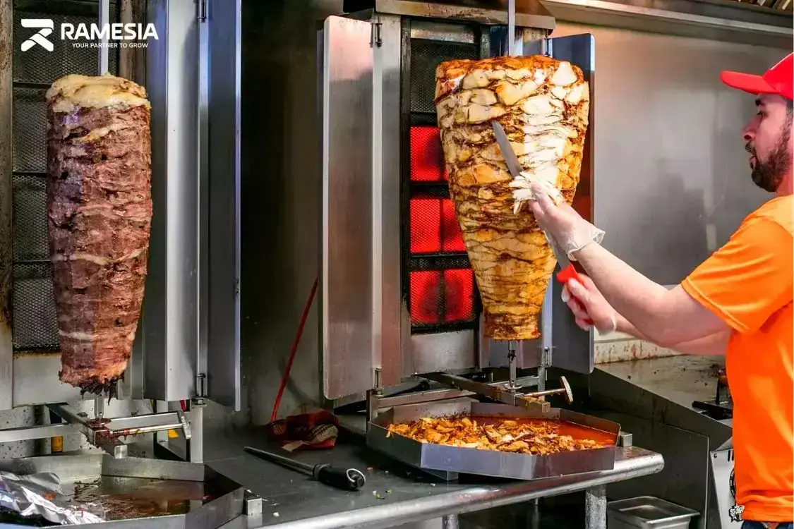 Proses memanggang daging kebab