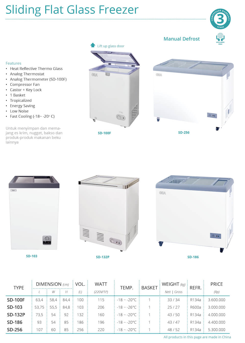 Broshur Sliding Flat Glass Freezer GEA