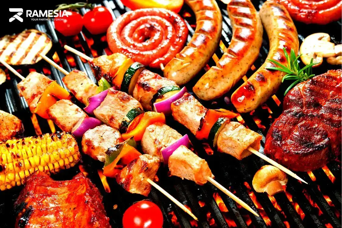Aneka makanan dipanggang dengan gas roaster