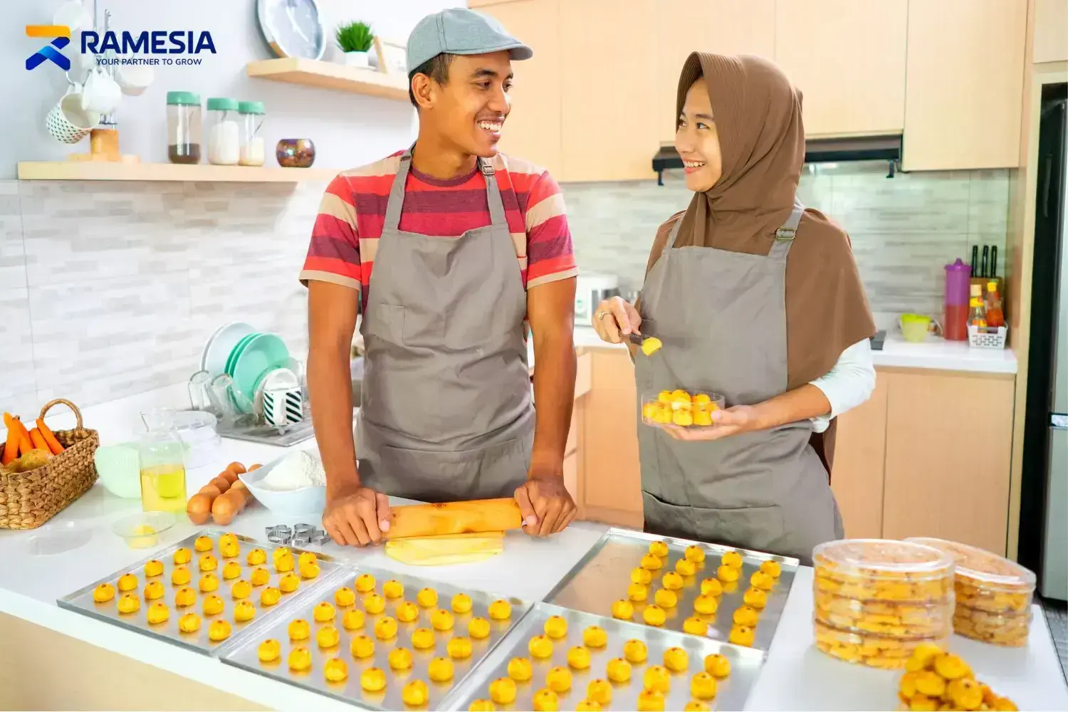 Produksi kue dengan horizontal dough mixer